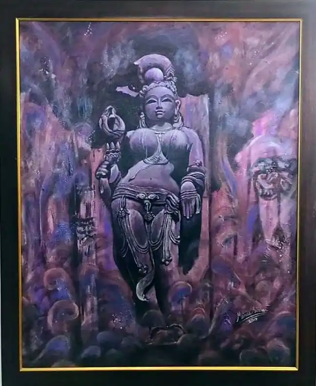 Apsara, Acrylic, Realistic, Impressionism, Expressionism, Religious, Wall decor, Artwork, Handpainted, Art, Painting, VistaPallette